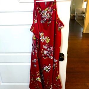 Red Floral Faux Satin Dress